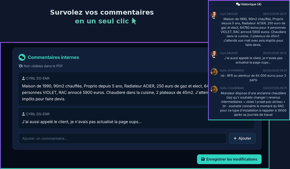 Historique complet des échanges entre commerciaux sur chaque lead